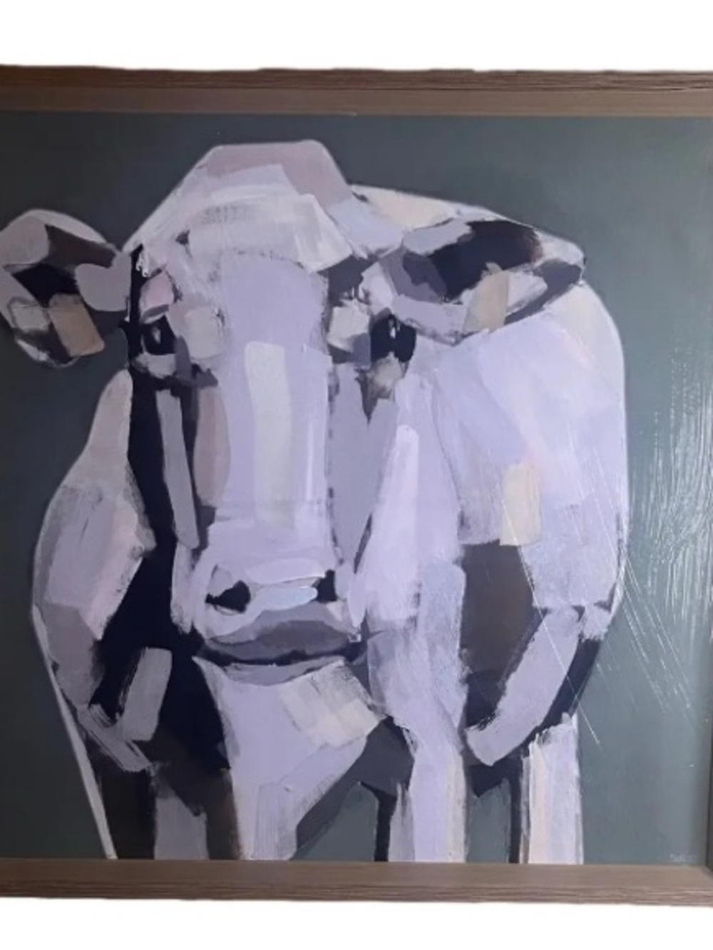 Sage Modern Cow Textured Paint Framed Art Print 17x17